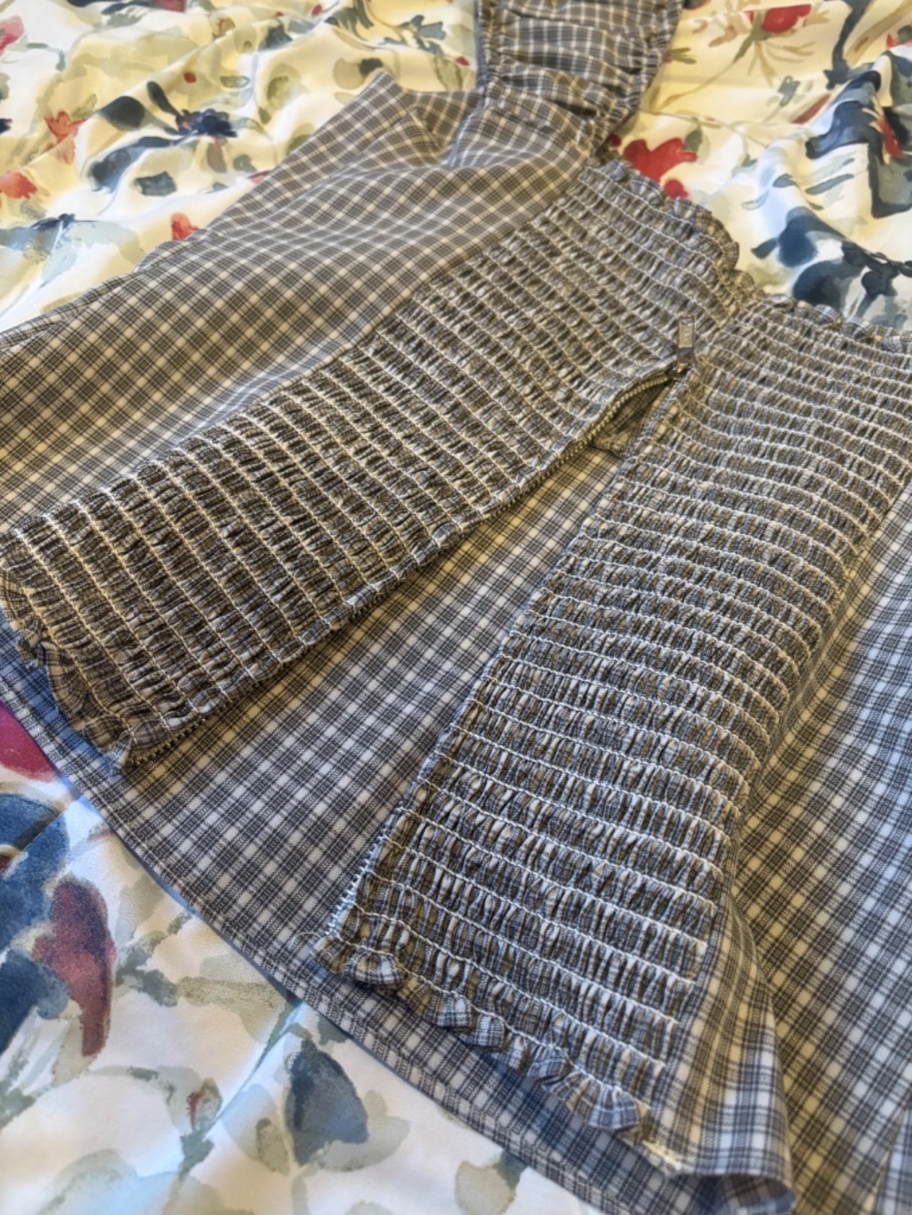 Reformation Gray Plaid Linen Kenji Top - Picture 3 of 5